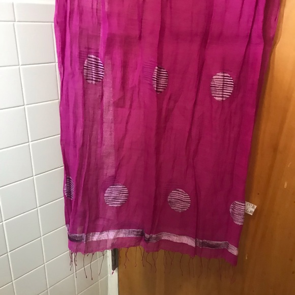 Eileen Fisher Handwoven Organic Cotton Silk Jamdani Scarf Pink Lightweight Boho - Picture 5 of 12